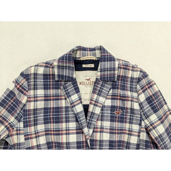 Hollister Women's Blazer Size L Blue Plaid 3/4 Sleeve Preppy - Picture 4 of 13